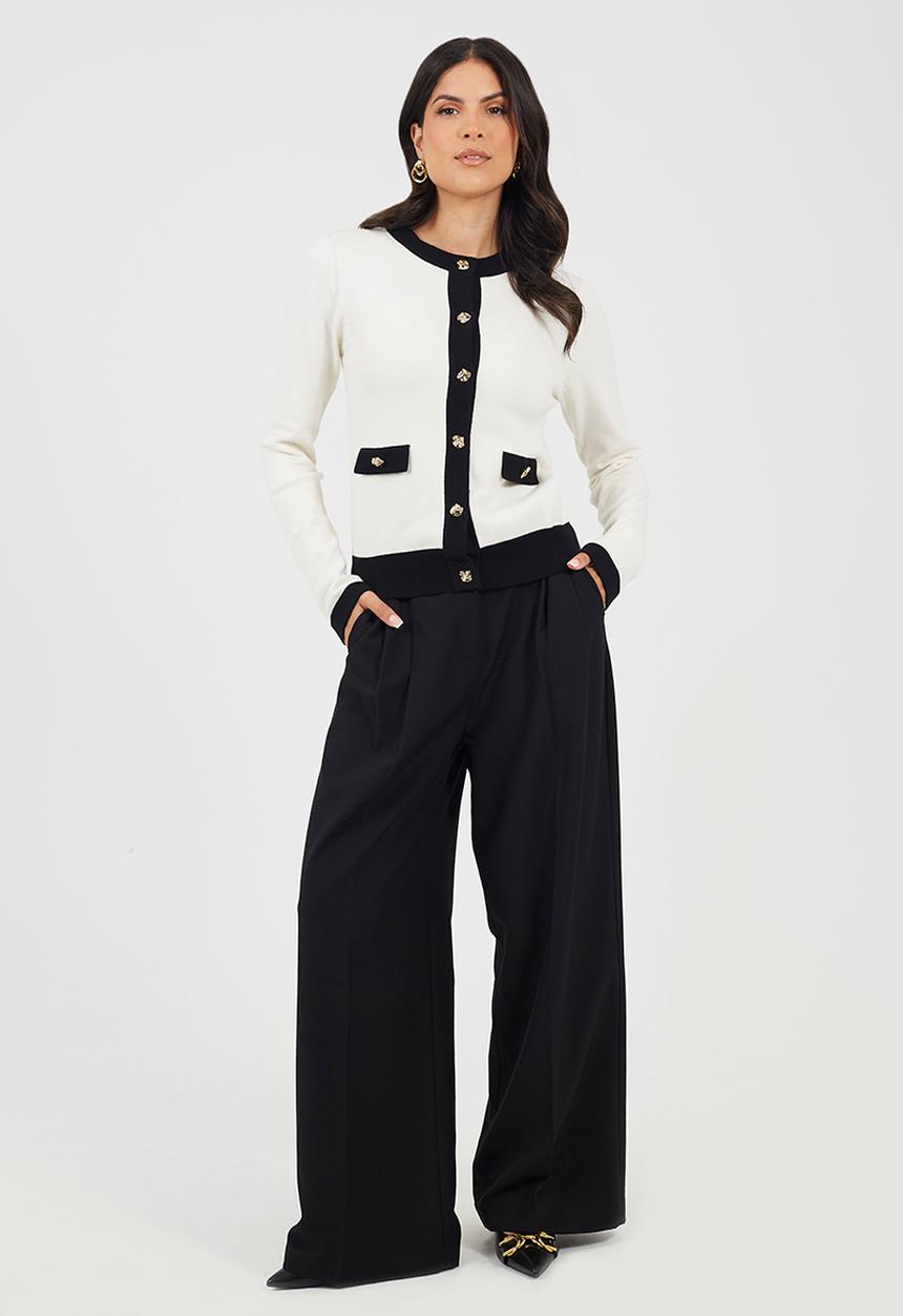 Brave Soul - Ladies  Button Through Cardigan - Cream/Black
