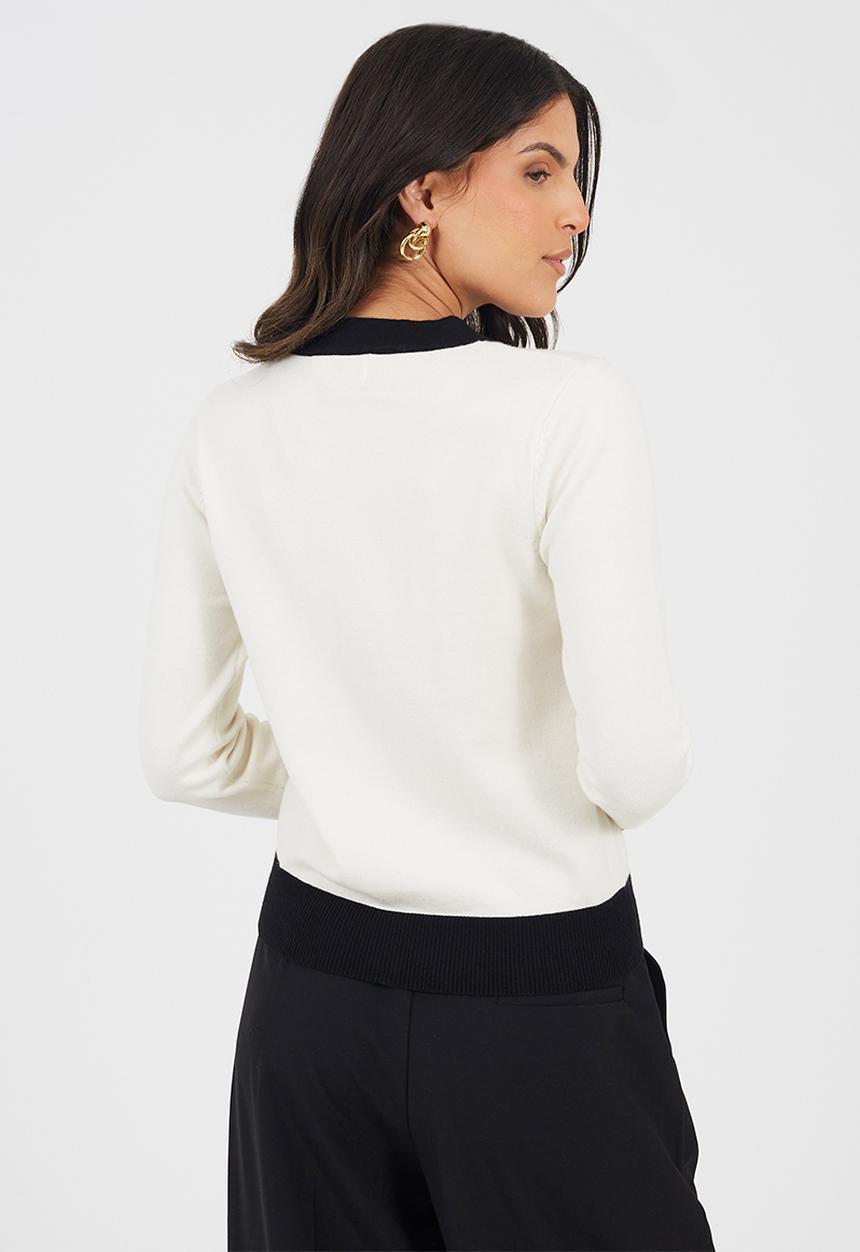 Brave Soul - Ladies  Button Through Cardigan - Cream/Black