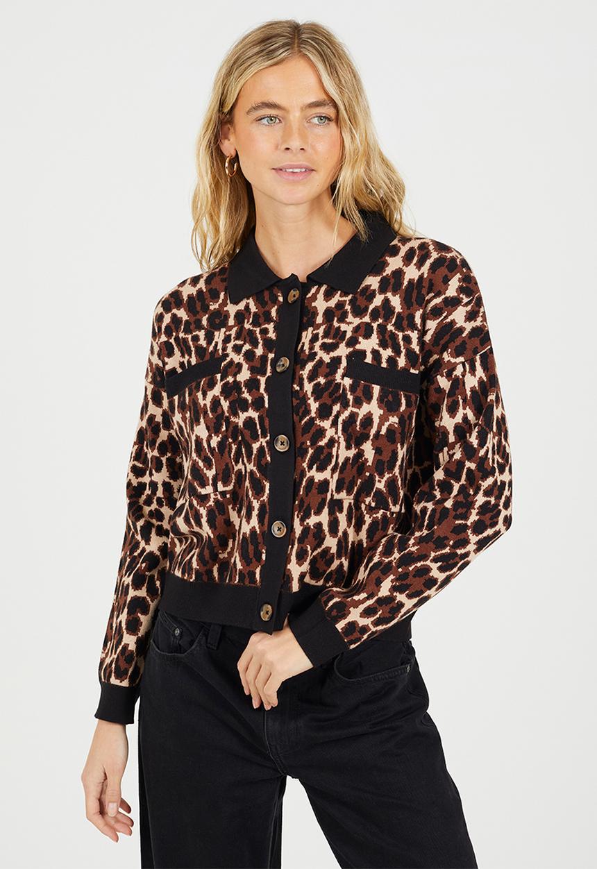 Brave Soul - Ladies All Over Animal Knit Button Through Jacket - Animal Print