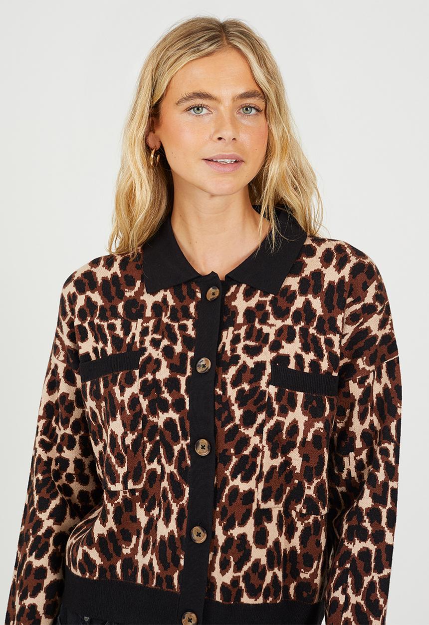 Brave Soul - Ladies All Over Animal Knit Button Through Jacket - Animal Print