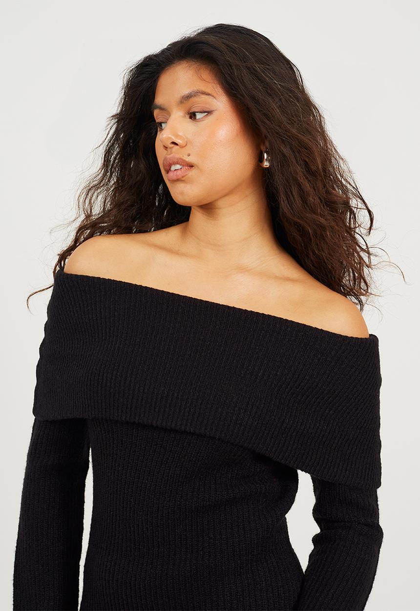 Brave Soul - Ladies Bardot Knit Dress - Black