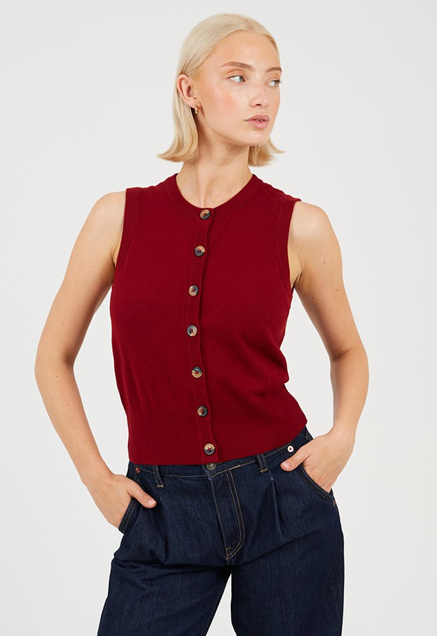Brave Soul - Ladies Sleeveless Waist Coat - Wine