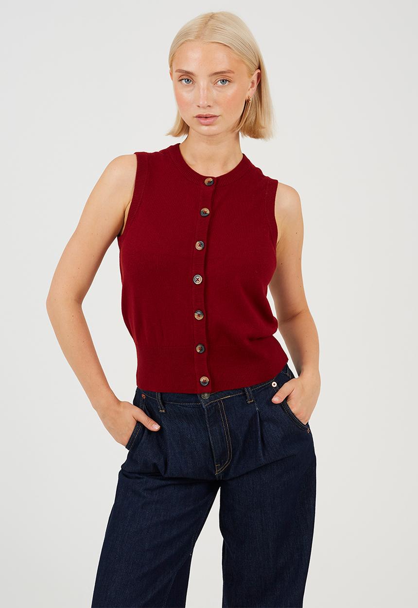 Brave Soul - Ladies Sleeveless Waist Coat - Wine