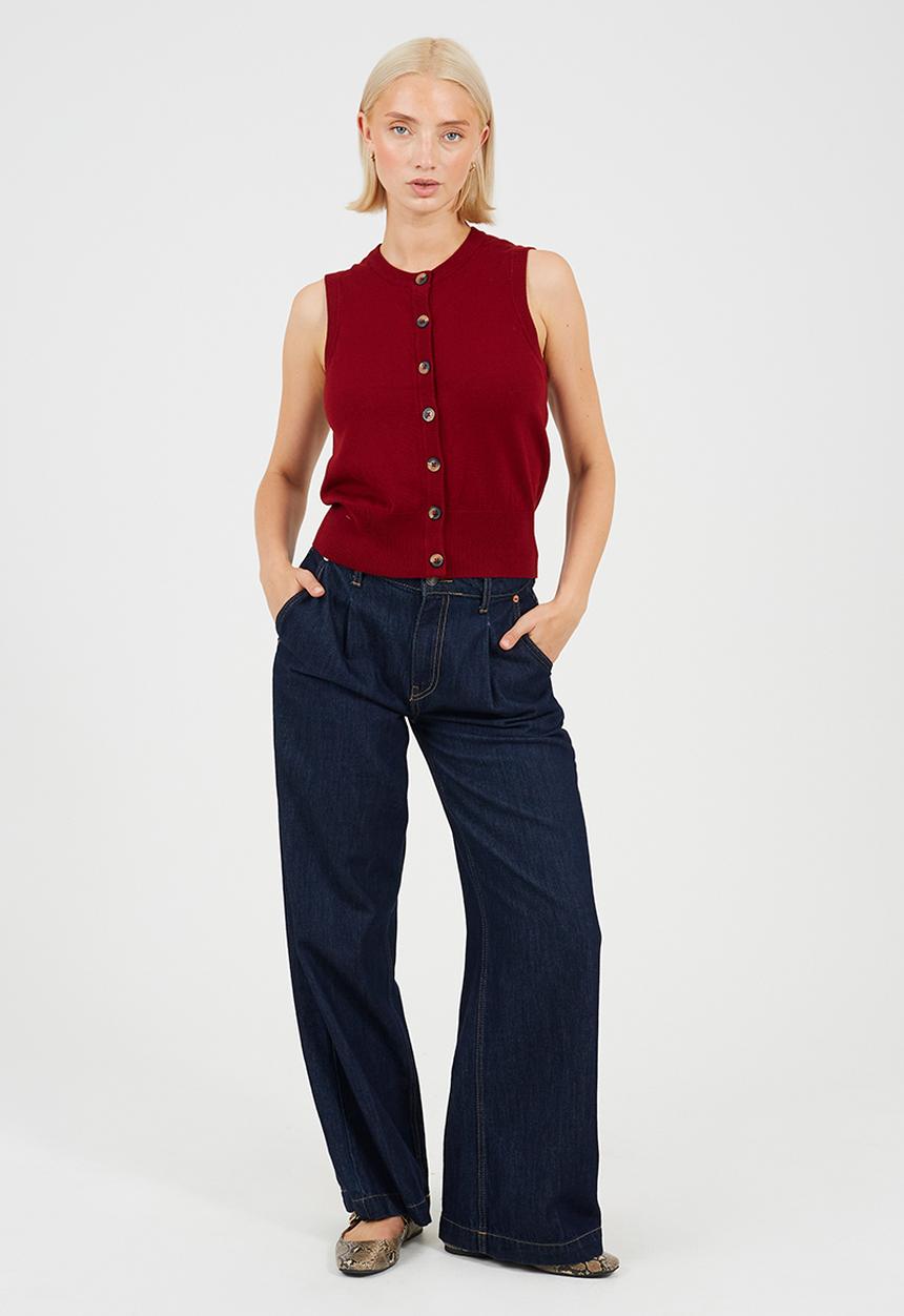 Brave Soul - Ladies Sleeveless Waist Coat - Wine