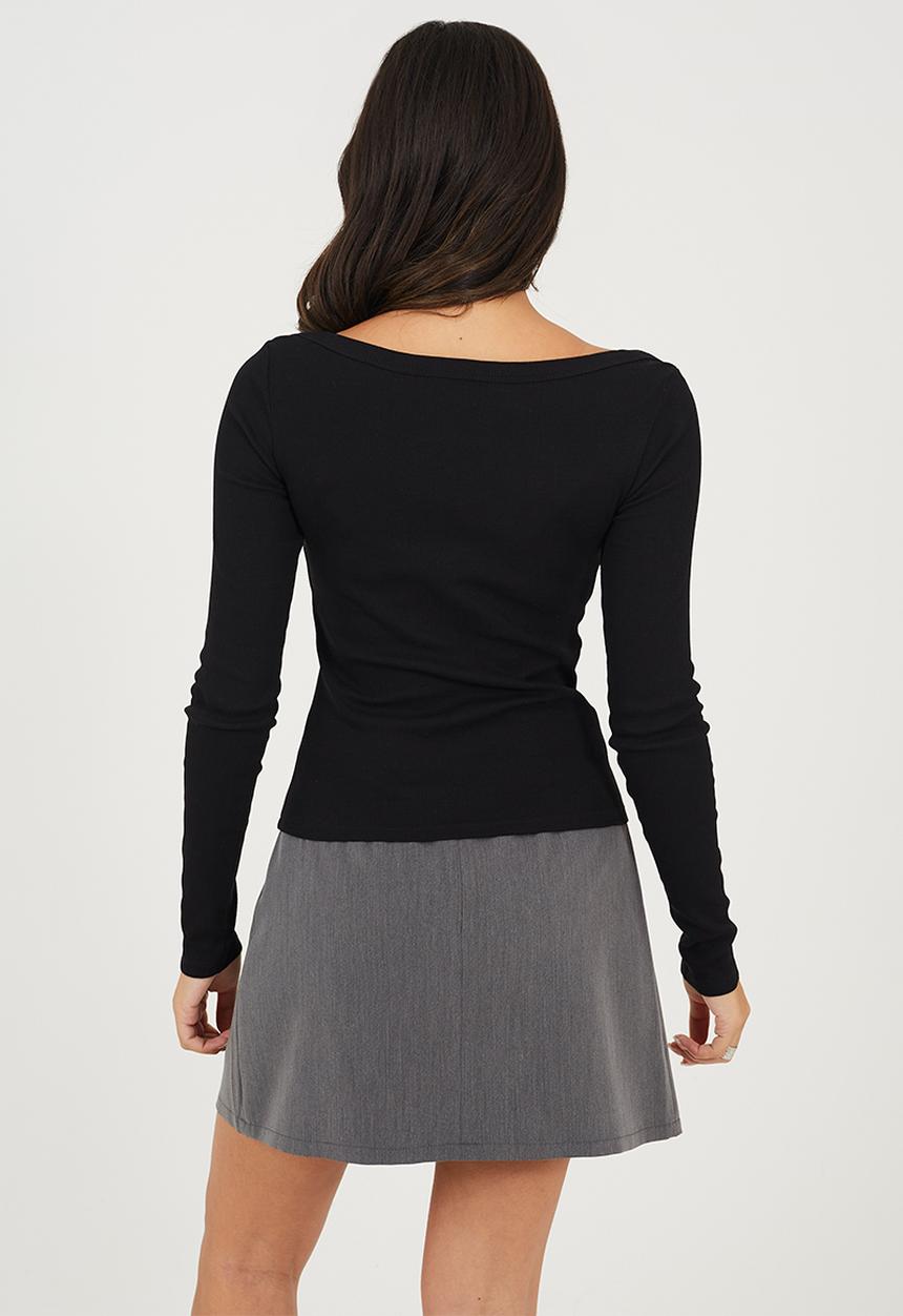 Brave Soul - Ladies Long Sleeve Boat Neck - Black