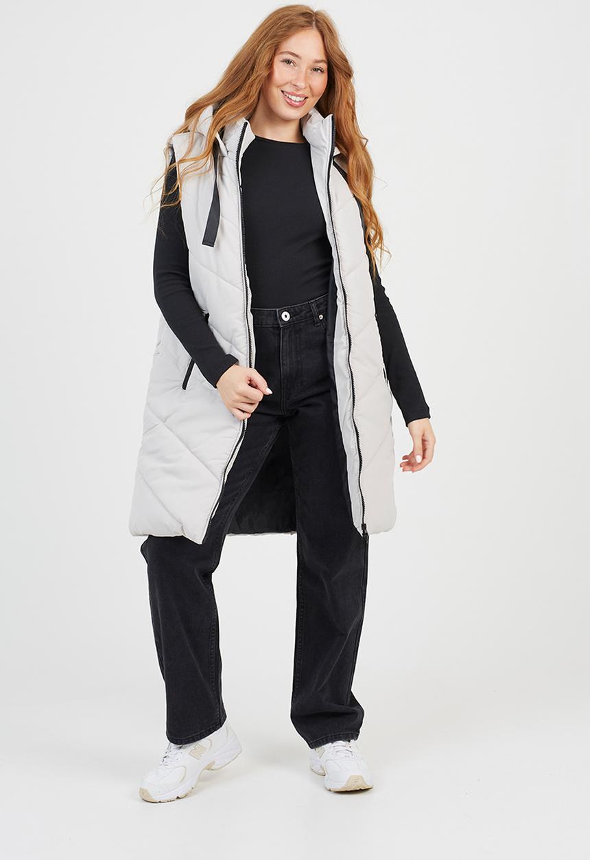 Brave Soul - Ladies Long Line Hooded Gilet - Stone