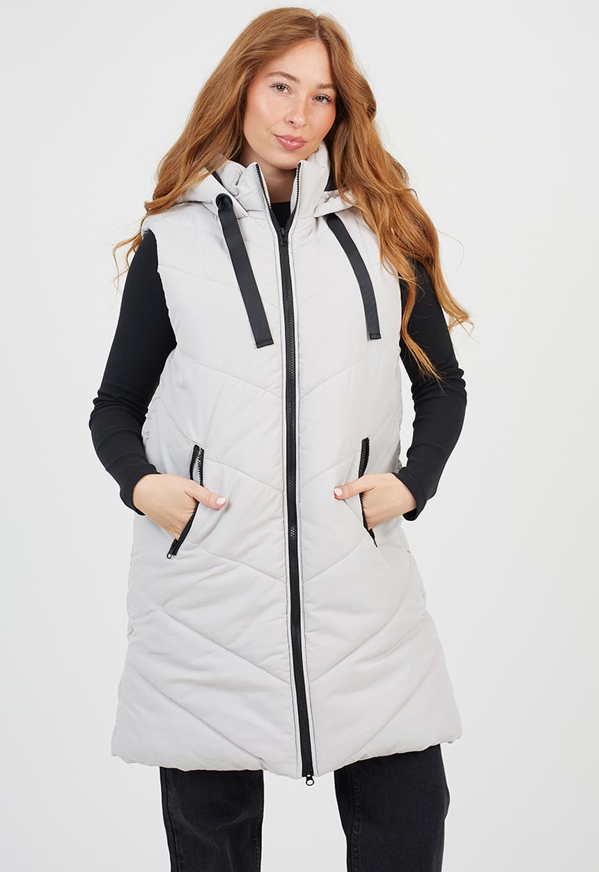 Brave Soul - Ladies Long Line Hooded Gilet - Stone