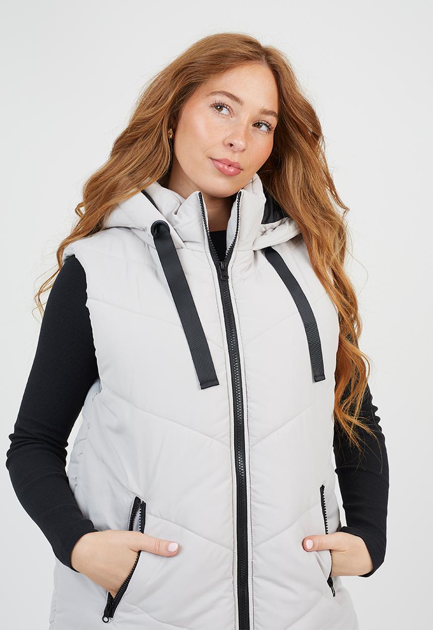 Brave Soul - Ladies Long Line Hooded Gilet - Stone