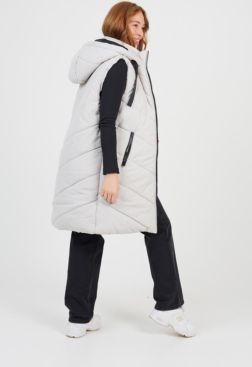 Brave Soul - Ladies Long Line Hooded Gilet - Stone