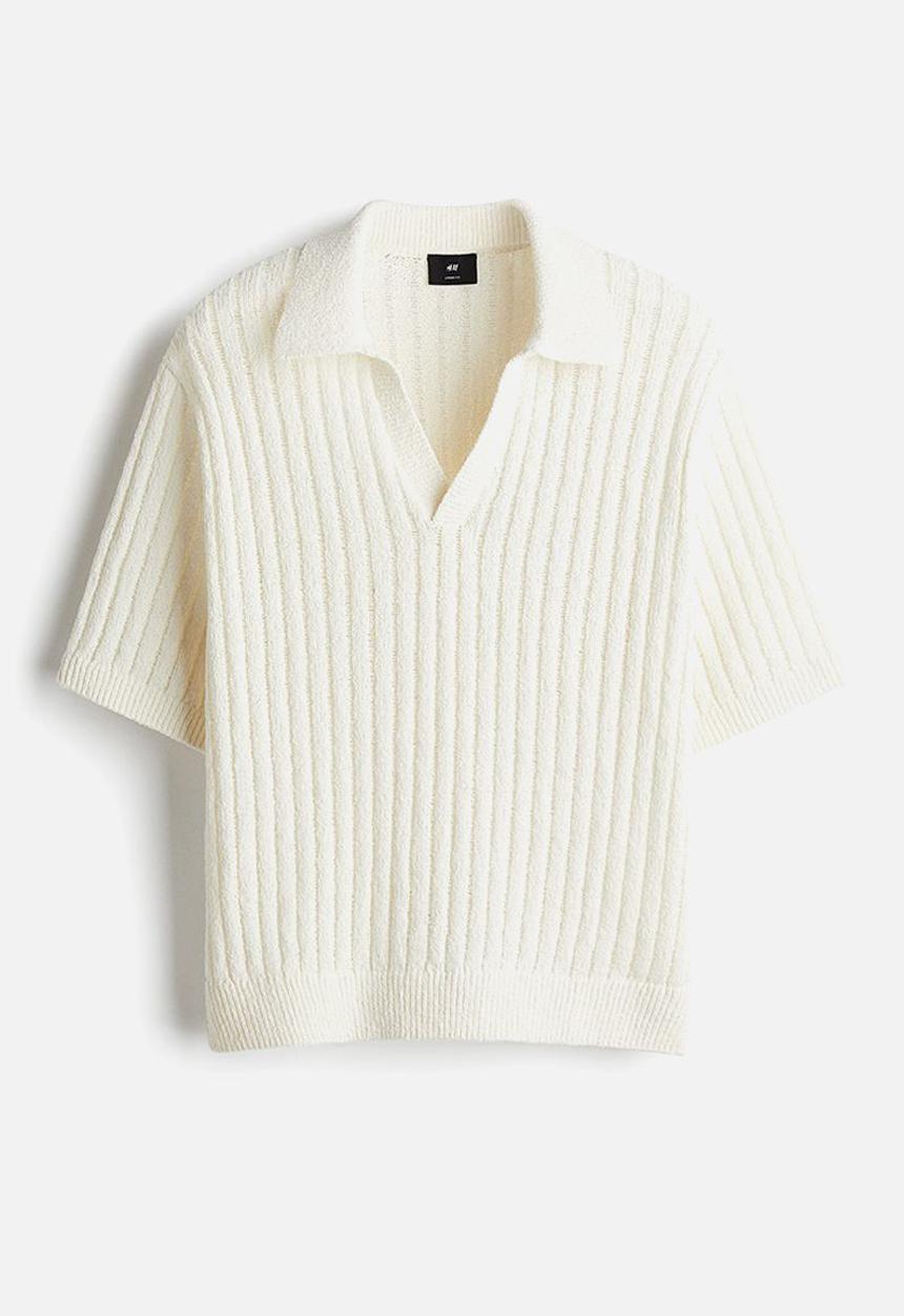 H&M - Loose fit rib-knit polo shirt - white