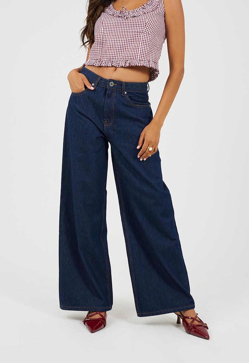 Brave Soul - Ladies Mid Rise Wide Leg Jean - Indigo