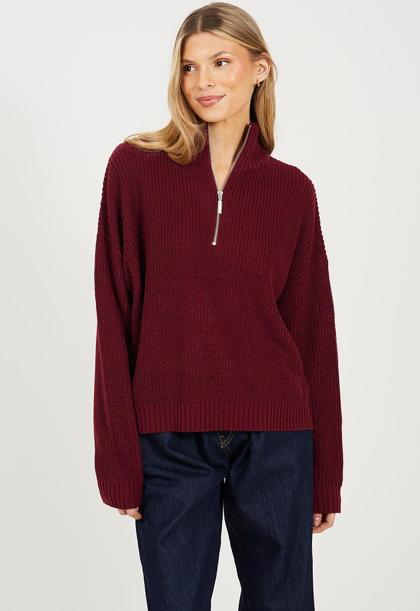 Brave Soul - Ladies Half Zip Neck Jumper - Wine