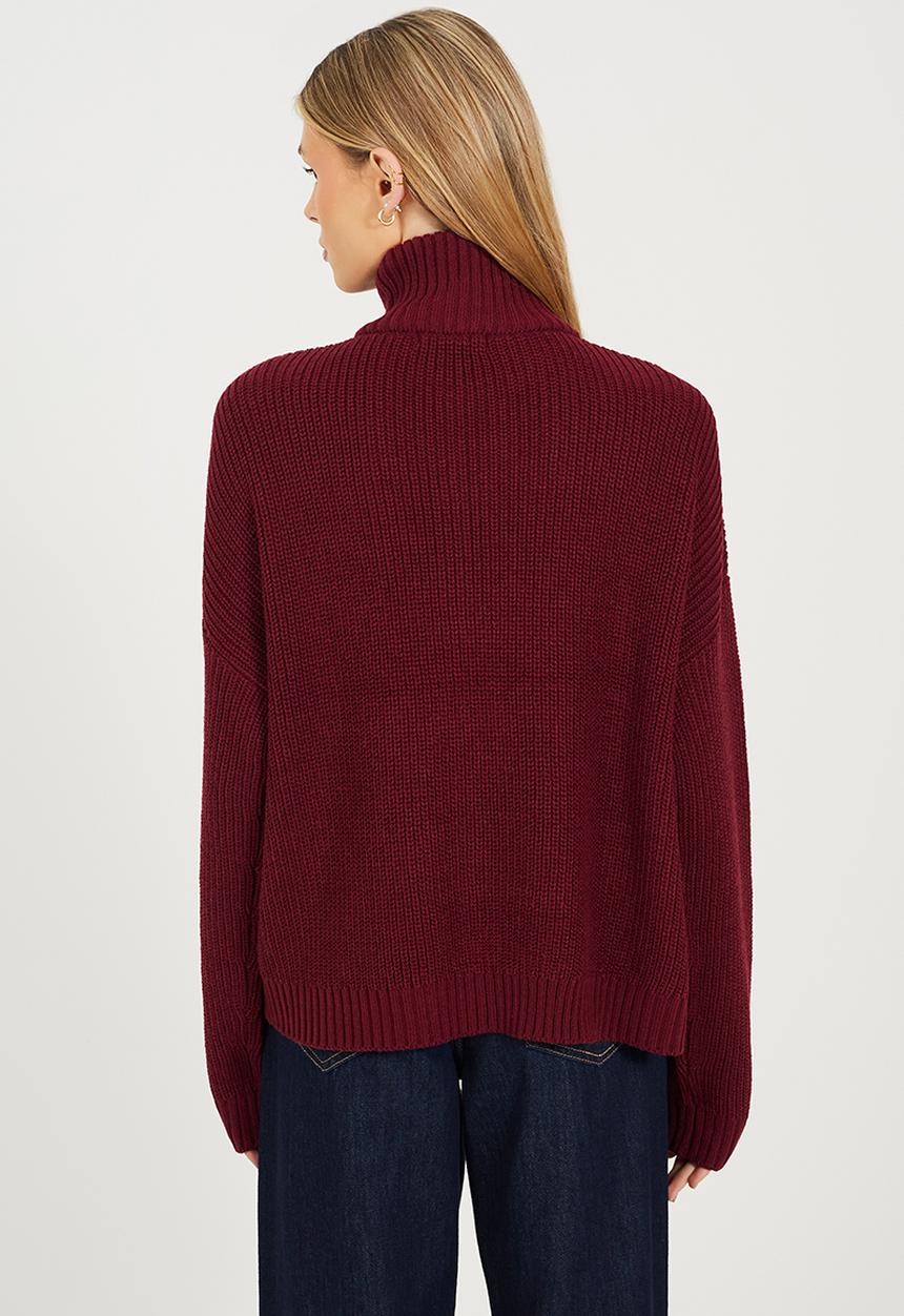 Brave Soul - Ladies Half Zip Neck Jumper - Wine