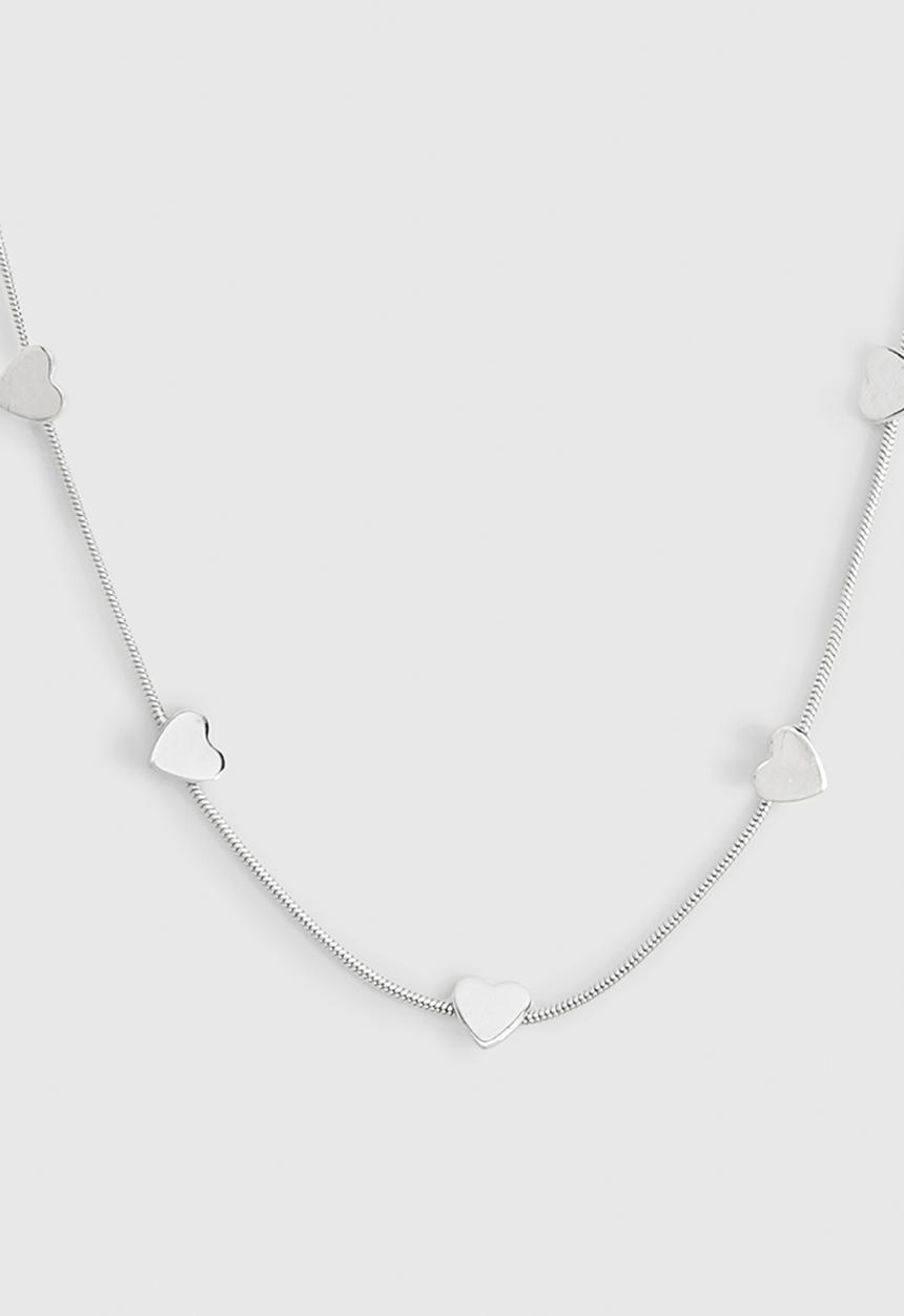 boohoo - Polished Heart Station Necklace- Silver