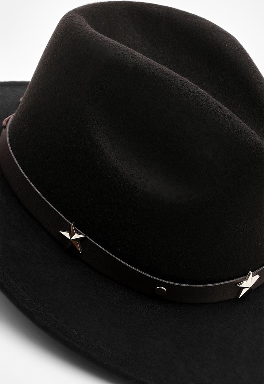 boohoo - Black Star Studded Trim Western Cowboy Hat- Black