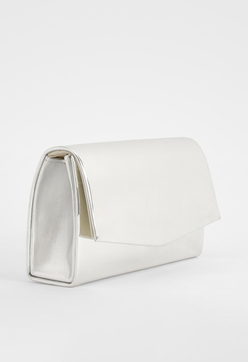 boohoo - Structured Mirrored Clutch Bag & Chain- Silver