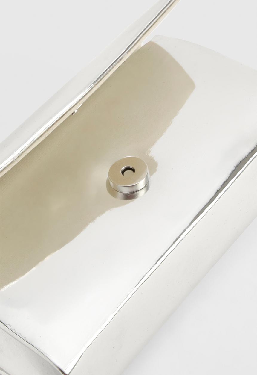 boohoo - Structured Mirrored Clutch Bag & Chain- Silver