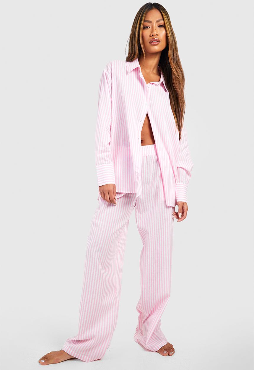 boohoo - Cotton pinstripe pyjama trouser - pink