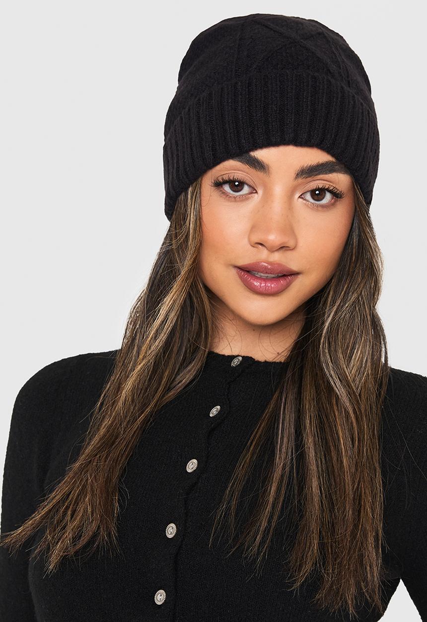 boohoo - Cable Knit Beanie- Black