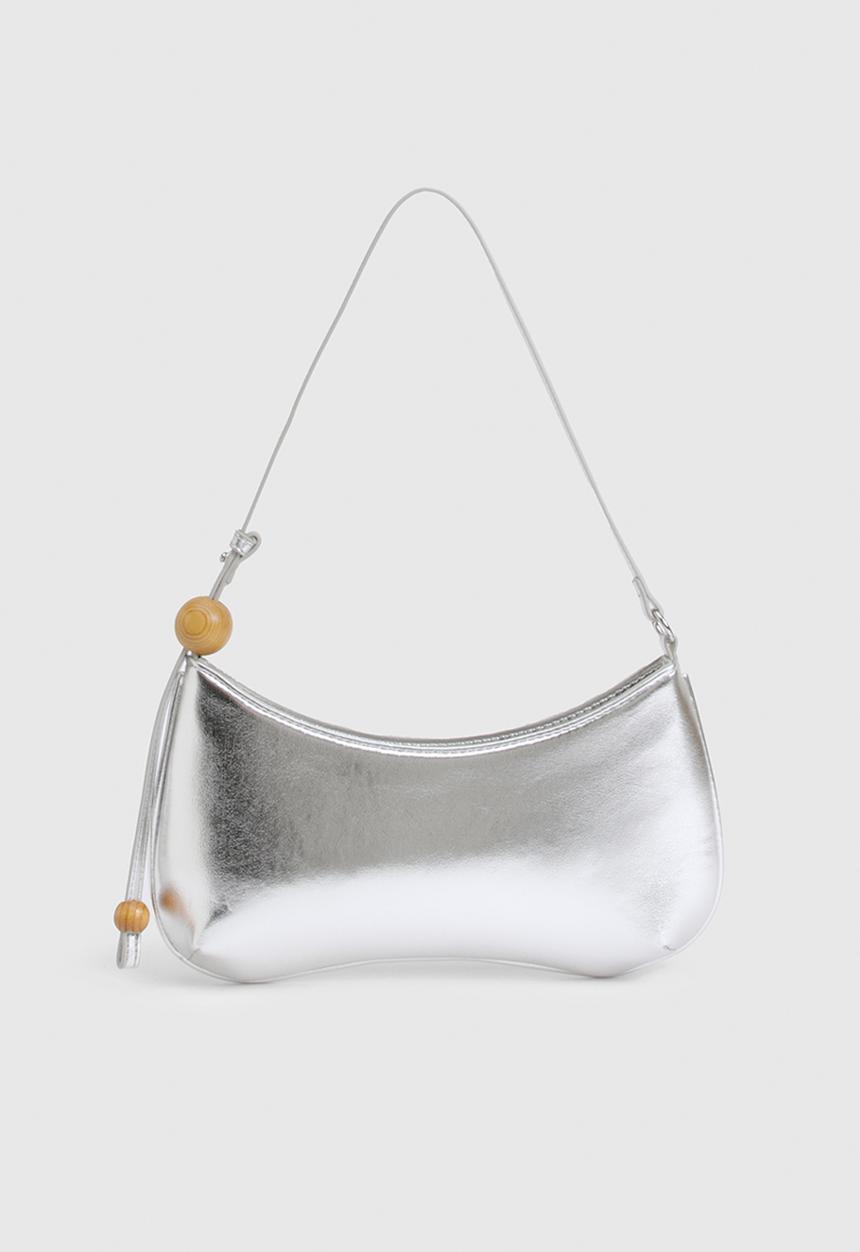 boohoo - Metallic Bead Detail Shoulder Bag- Silver