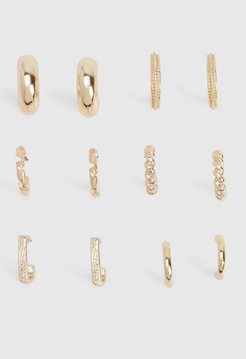 boohoo - Mini Hoop Earrings 6 Pack- Gold