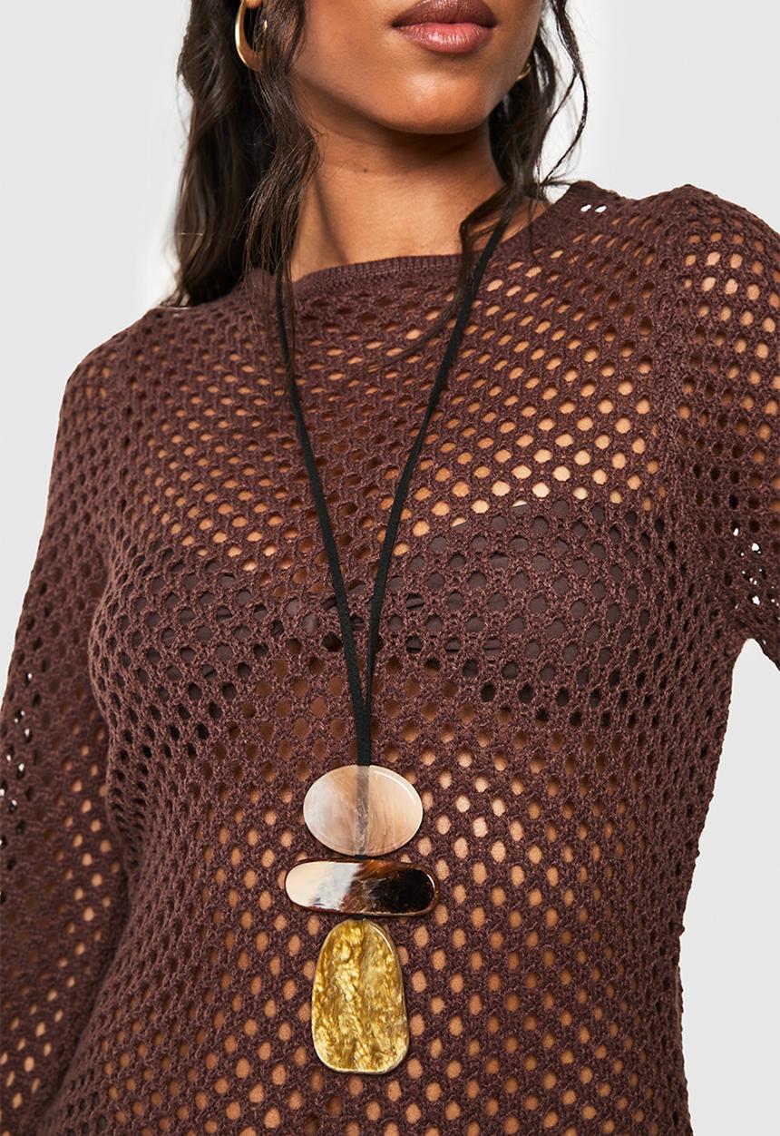 boohoo - Statement Rope Pendant Necklace- Brown