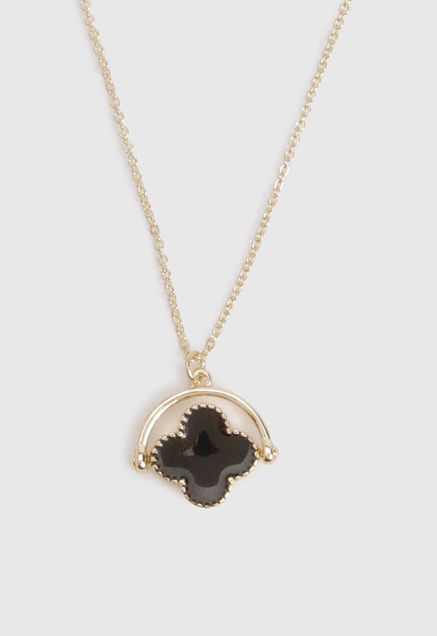 boohoo - Black Enamel Flower Spinner Necklace- Gold