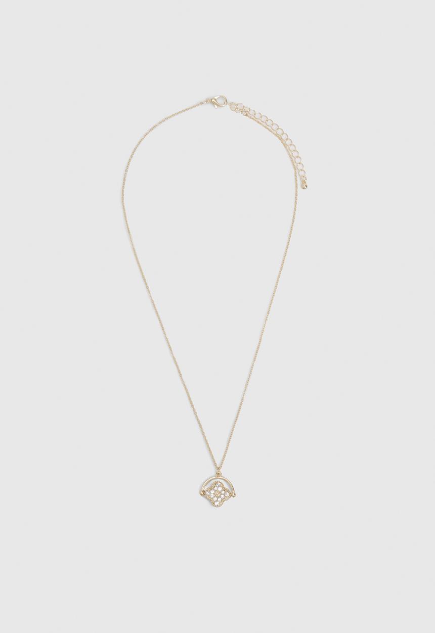 boohoo - Black Enamel Flower Spinner Necklace- Gold