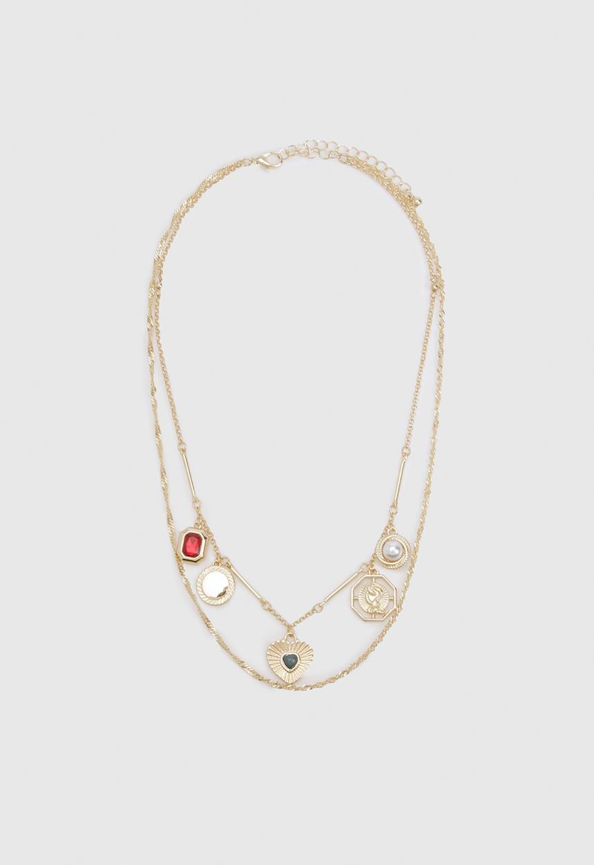 boohoo - Statement Layered Charm Necklace- Gold