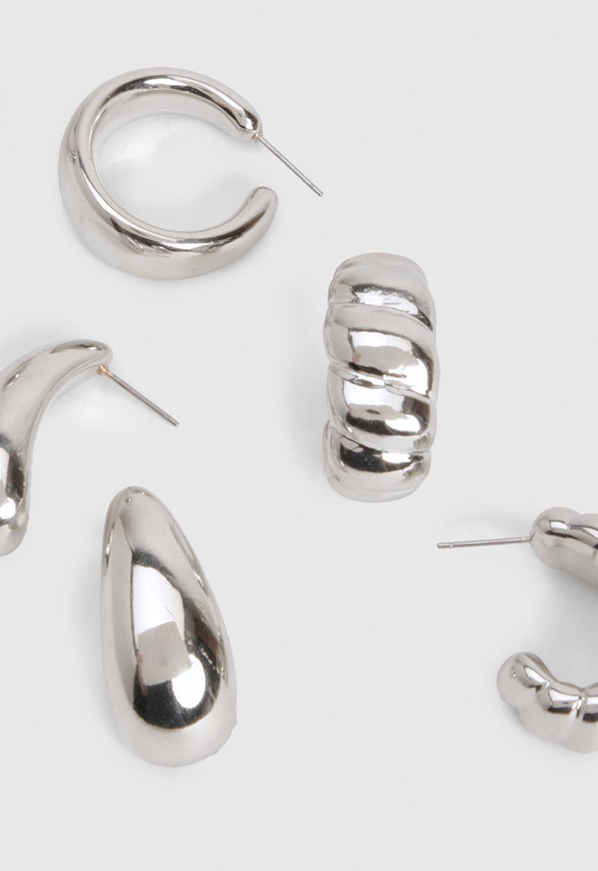 boohoo - 3 Pack Silver Chunky Hoop Earrings- Silver