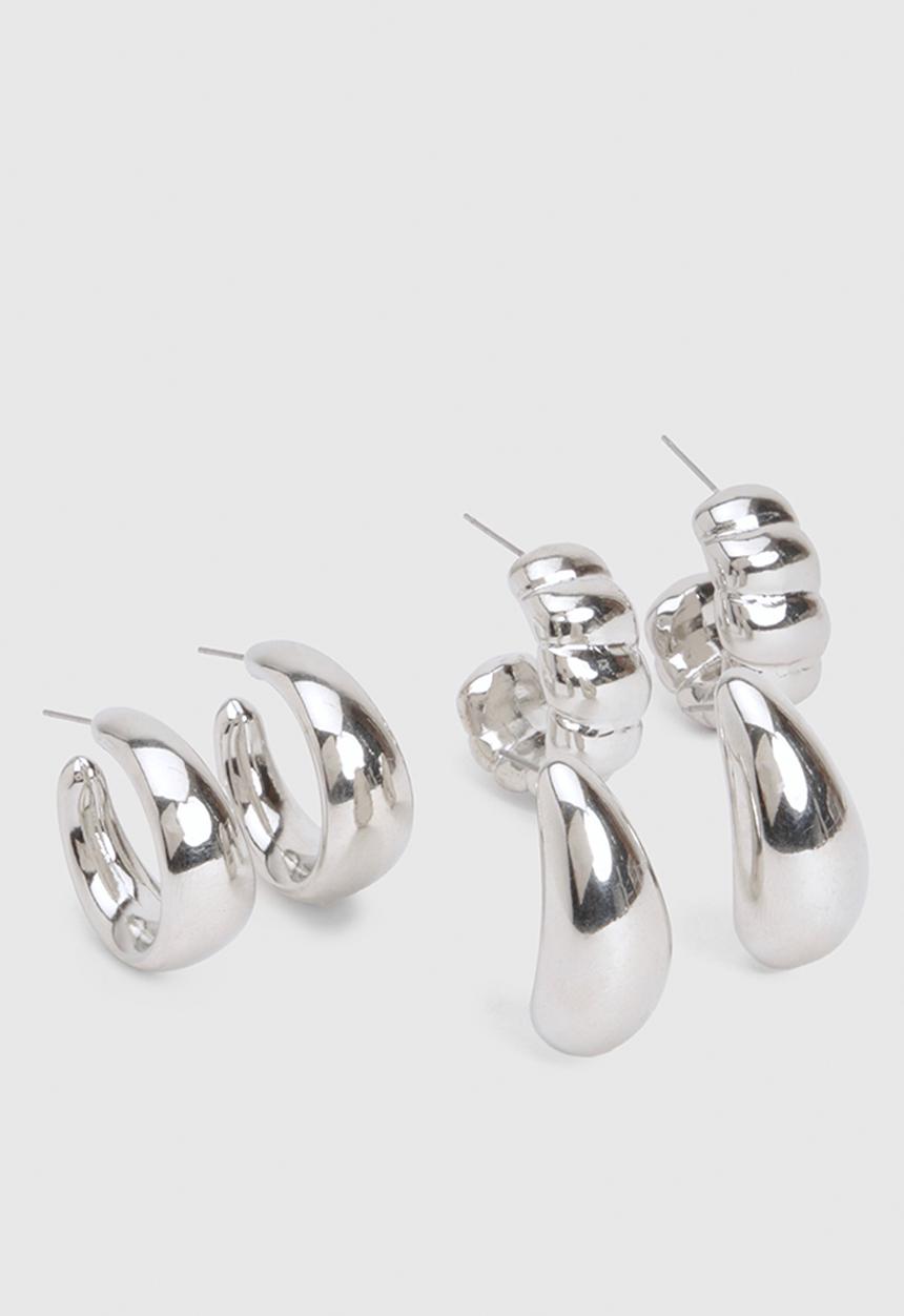 boohoo - 3 Pack Silver Chunky Hoop Earrings- Silver