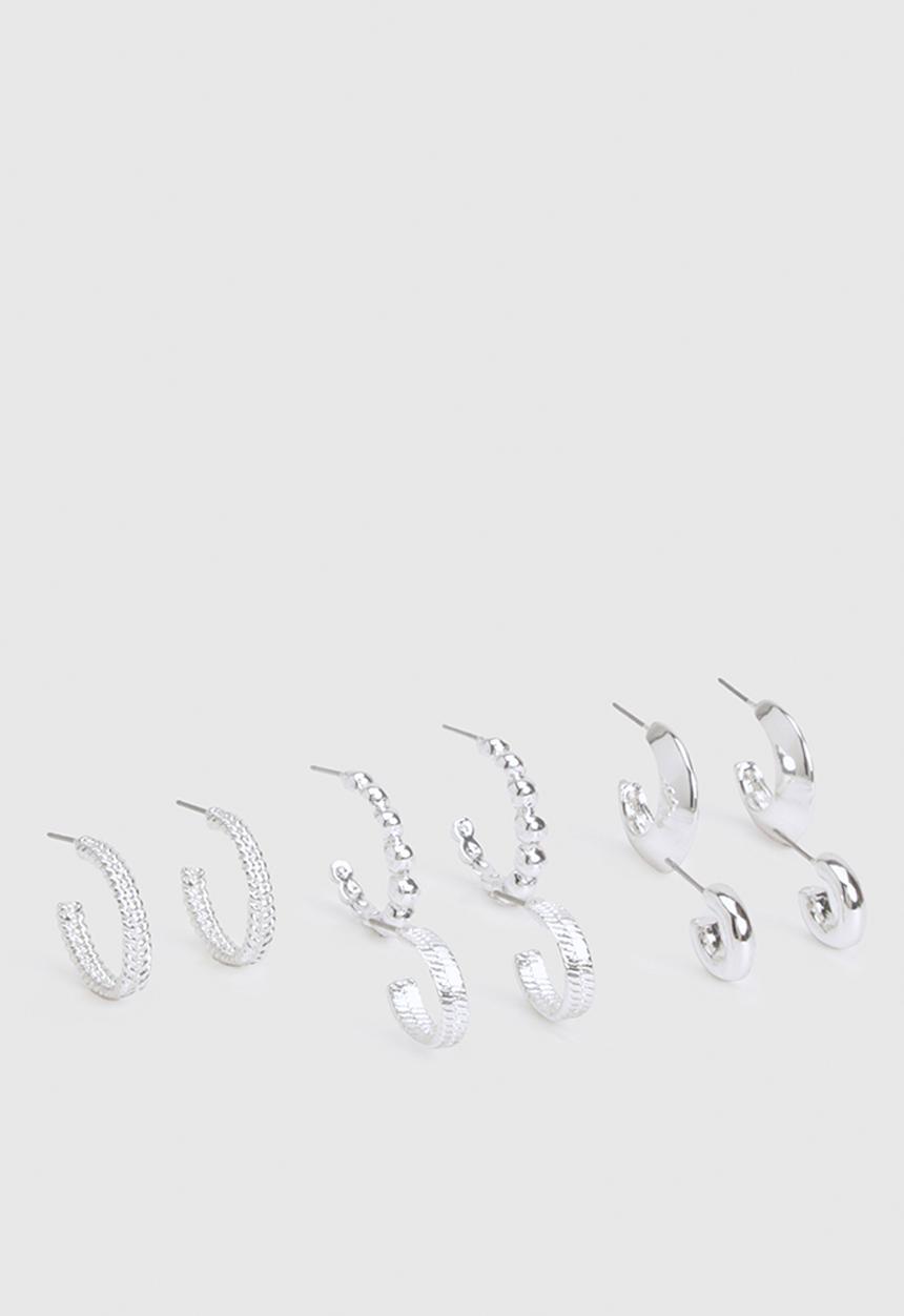 boohoo - Silver Hoop Earrings 5 Pack- Silver