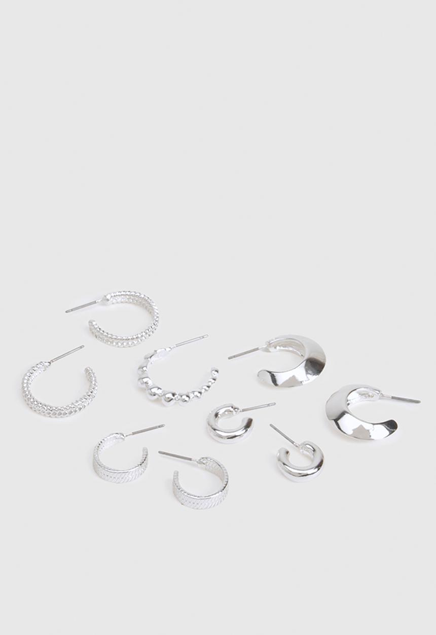 boohoo - Silver Hoop Earrings 5 Pack- Silver