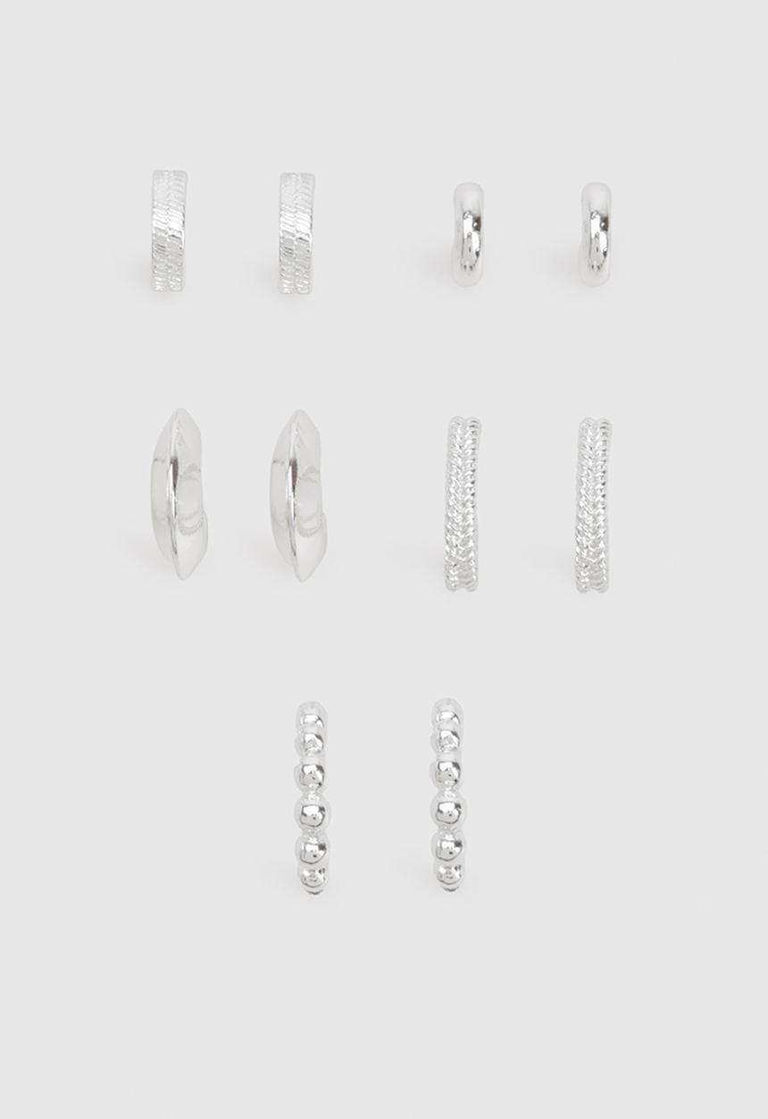 boohoo - Silver Hoop Earrings 5 Pack- Silver