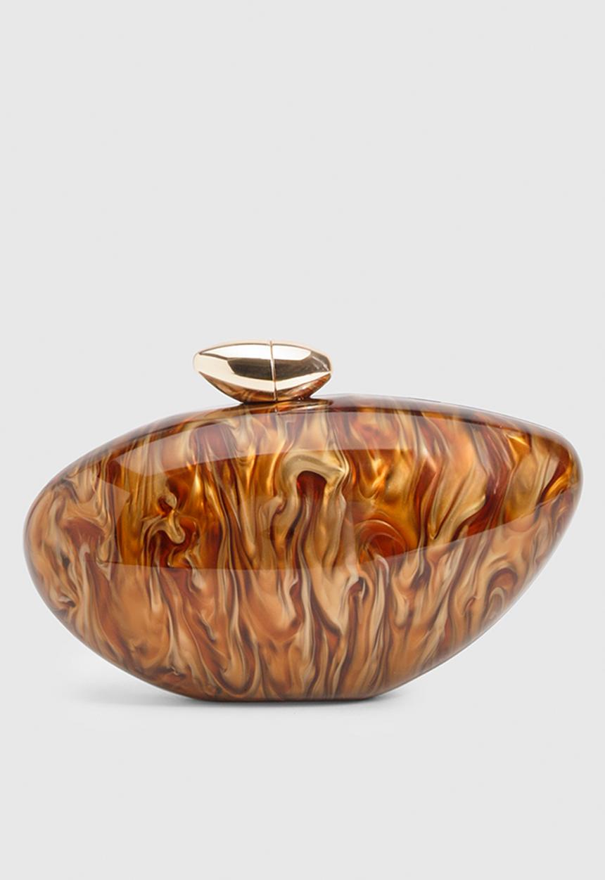 boohoo - Marbled Acrylic Clutch Bag- Brown