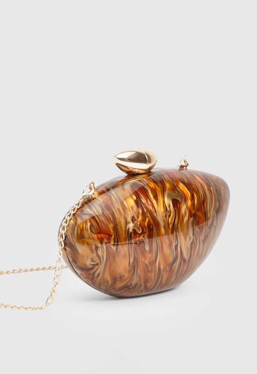 boohoo - Marbled Acrylic Clutch Bag- Brown