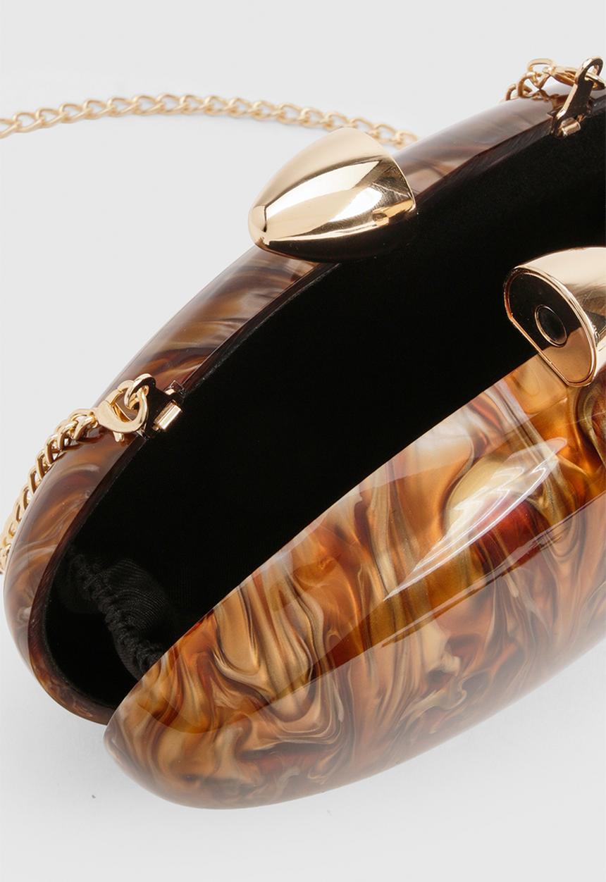 boohoo - Marbled Acrylic Clutch Bag- Brown