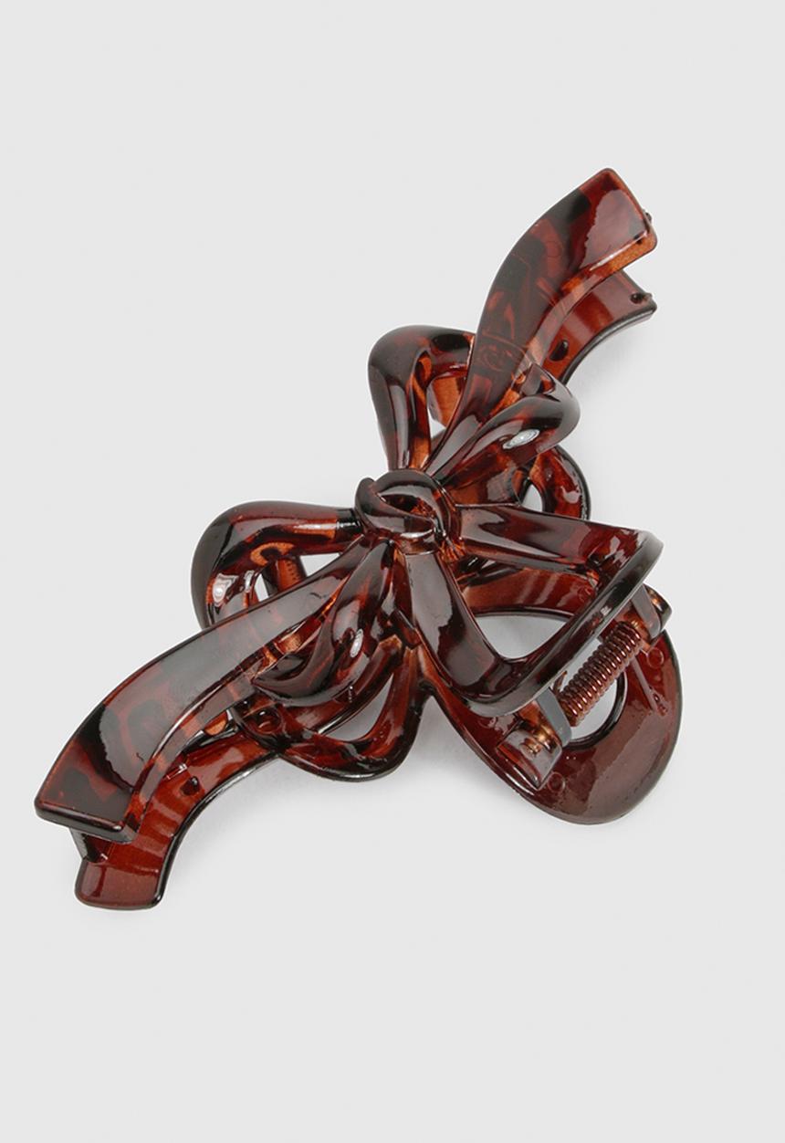 boohoo - Bow Detail Claw Clip- Brown