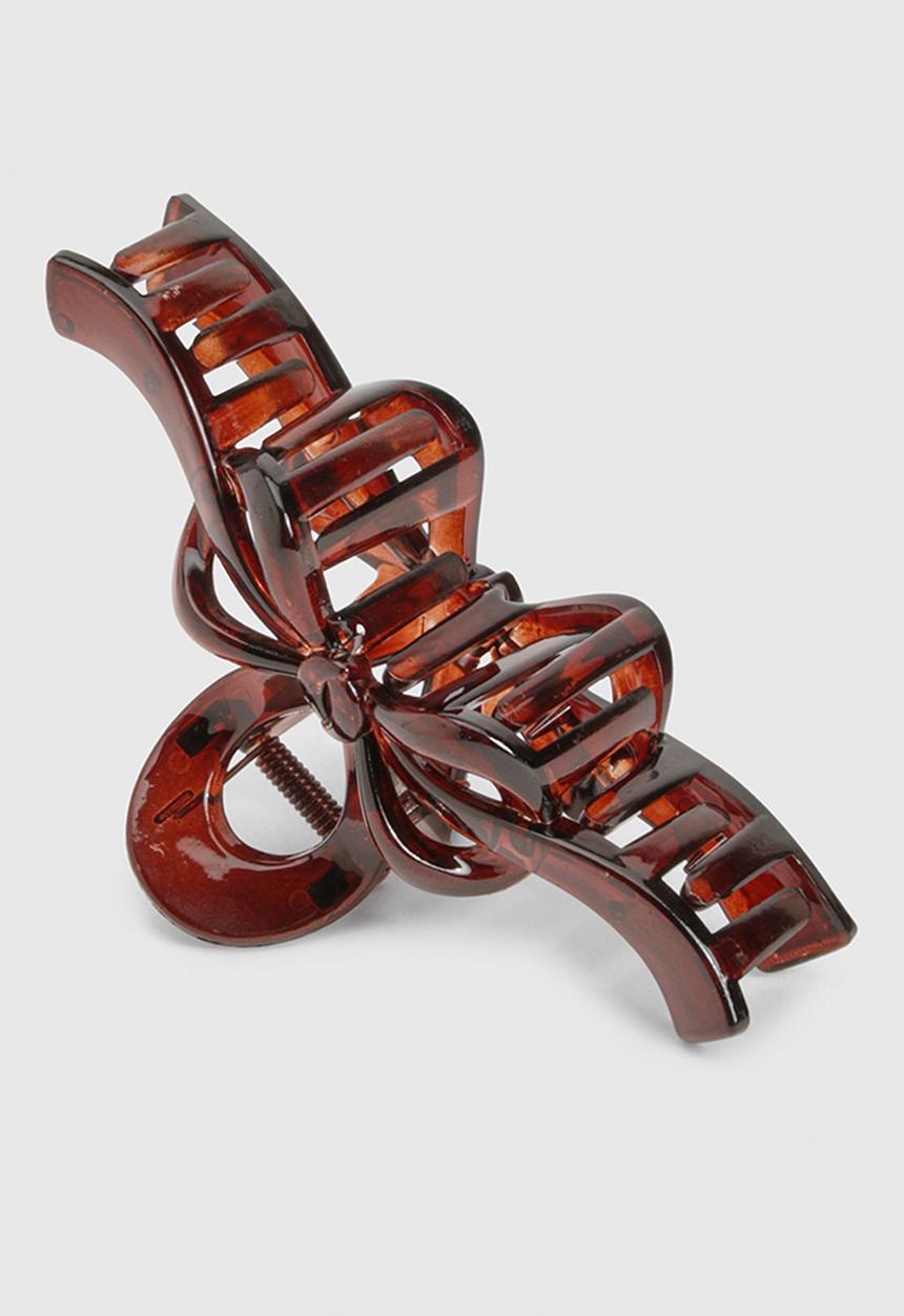 boohoo - Bow Detail Claw Clip- Brown
