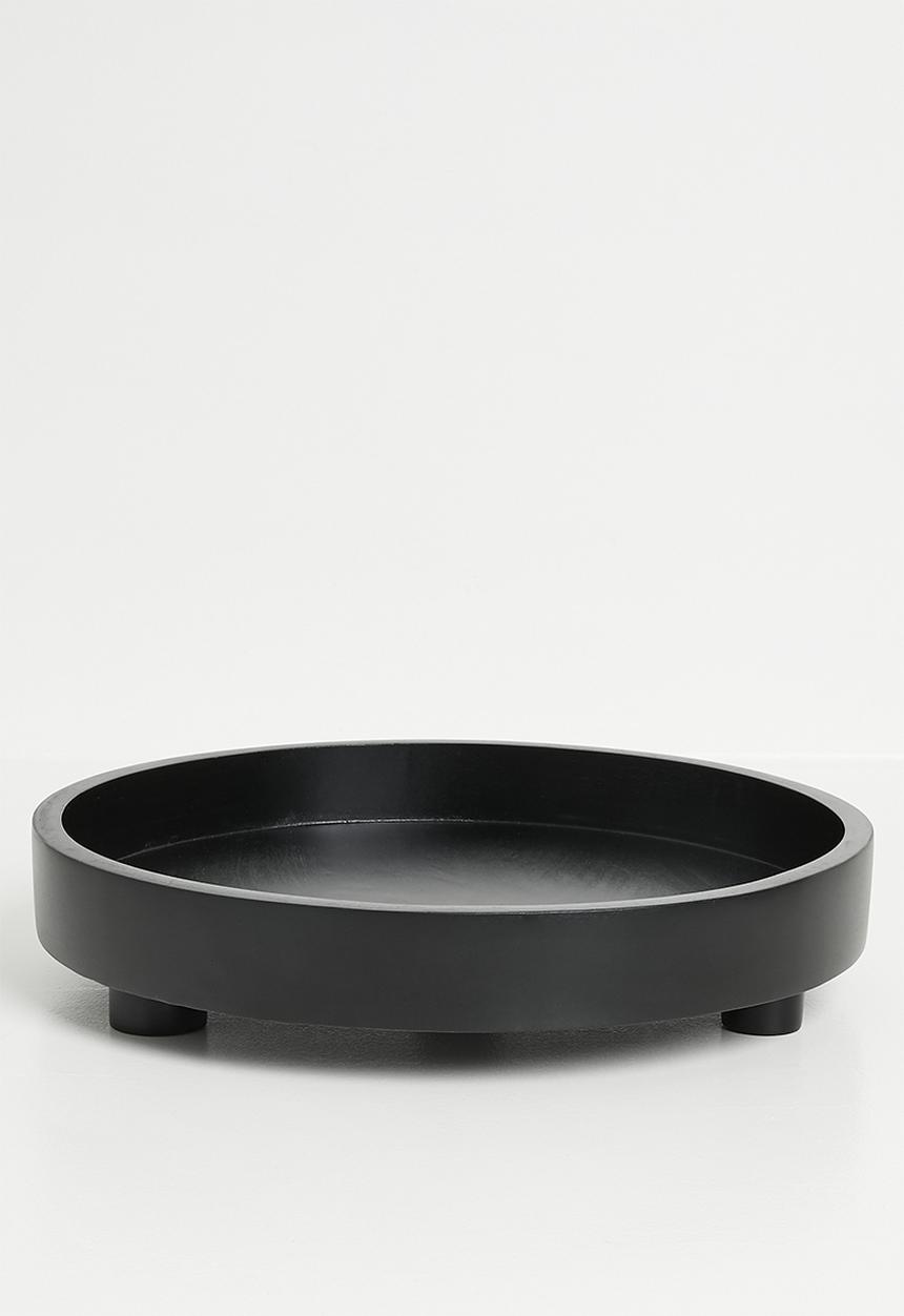 Sixth Floor - Round Wooden Drinks Tray on Stand - Black