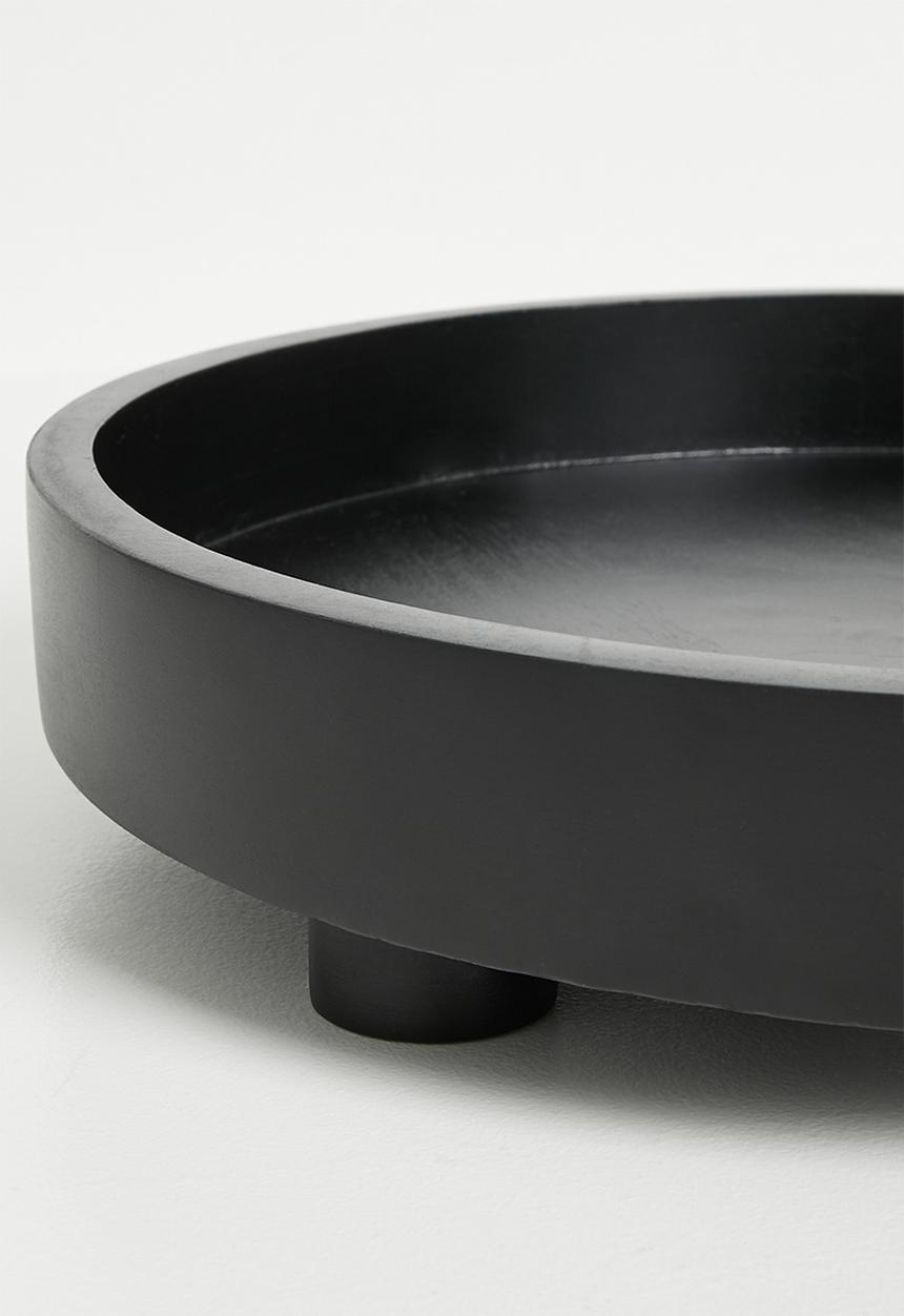 Sixth Floor - Round Wooden Drinks Tray on Stand - Black