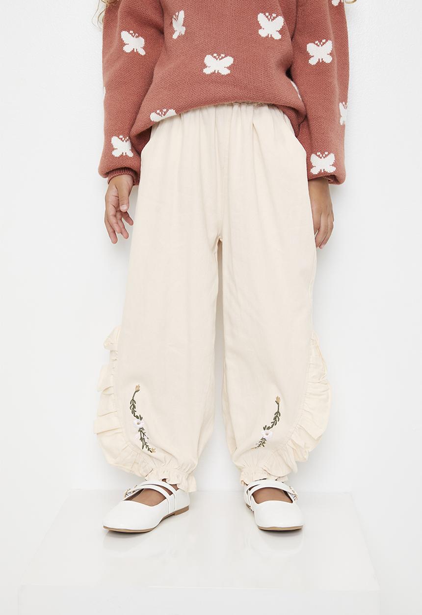 Pop Candy - Frilled balloon pants with embroidered detail - ecru