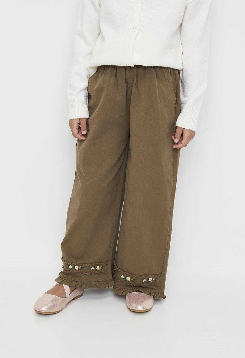 Pop Candy - Floral embroidered wide leg pants - dark brown