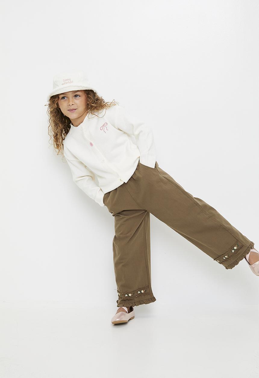 Pop Candy - Floral embroidered wide leg pants - dark brown