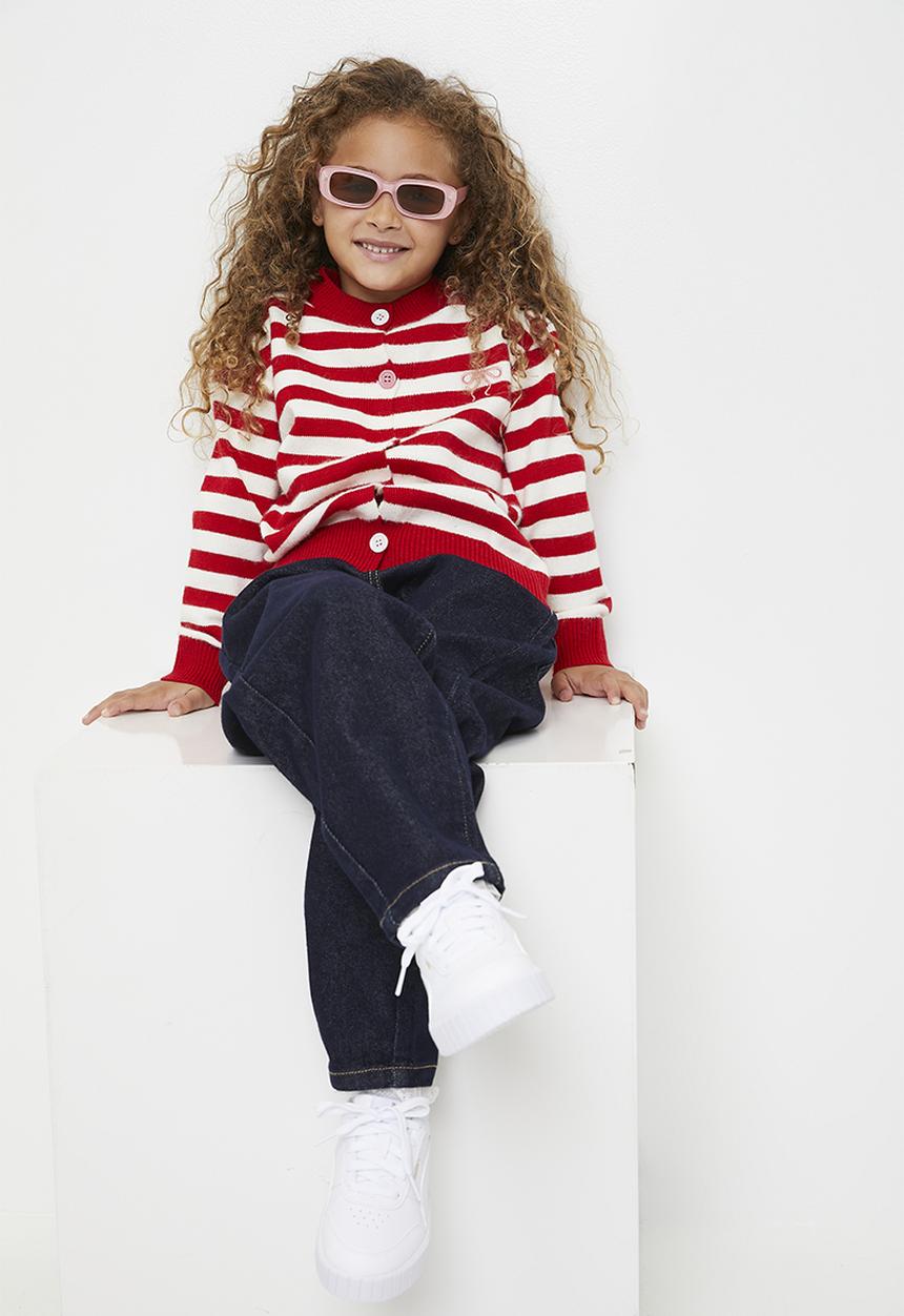 Pop Candy - Striped high-neck cardigan - red/white