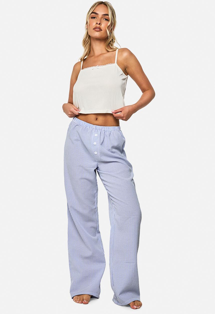 boohoo - Pointelle cami top & wide leg trousers pyjama set - blue