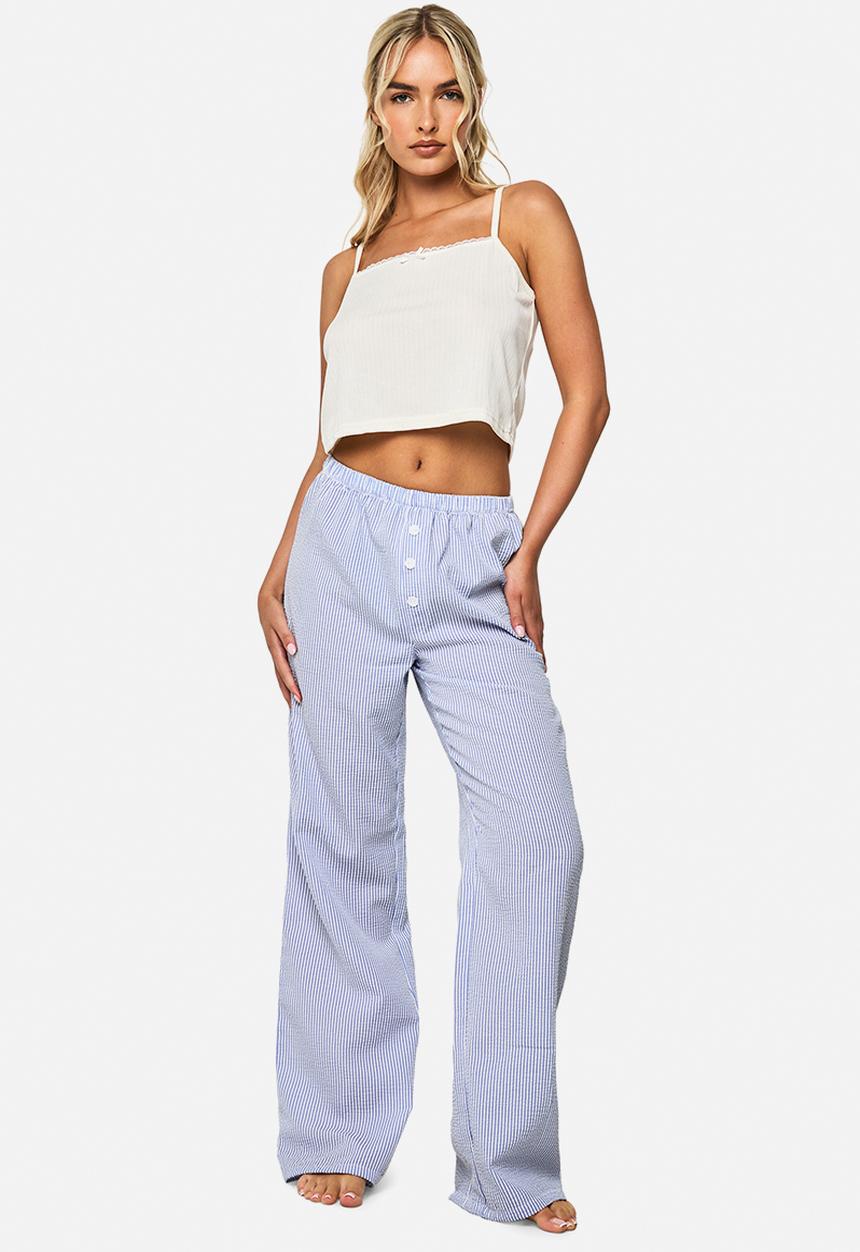 boohoo - Pointelle cami top & wide leg trousers pyjama set - blue