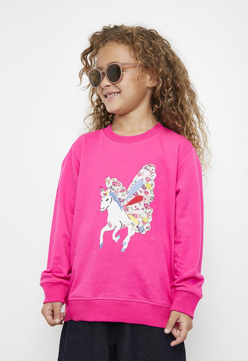Pop Candy - Embroidered unicorn sweat top with patchwork detail - pink