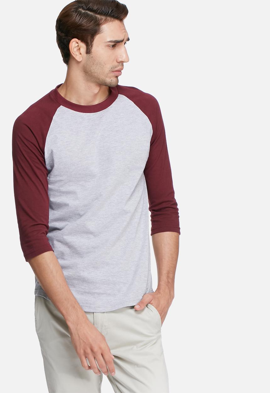 basicthread - 3/4 Raglan sleeve tee - grey & maroon