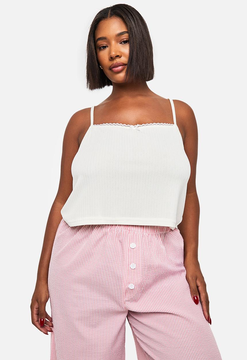 boohoo - Pointelle vest and wide leg trouser pj set - pink